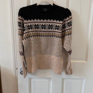 J. Crew Fair Isle puff-sleeve crewneck sweater in Supersoft yarn - small